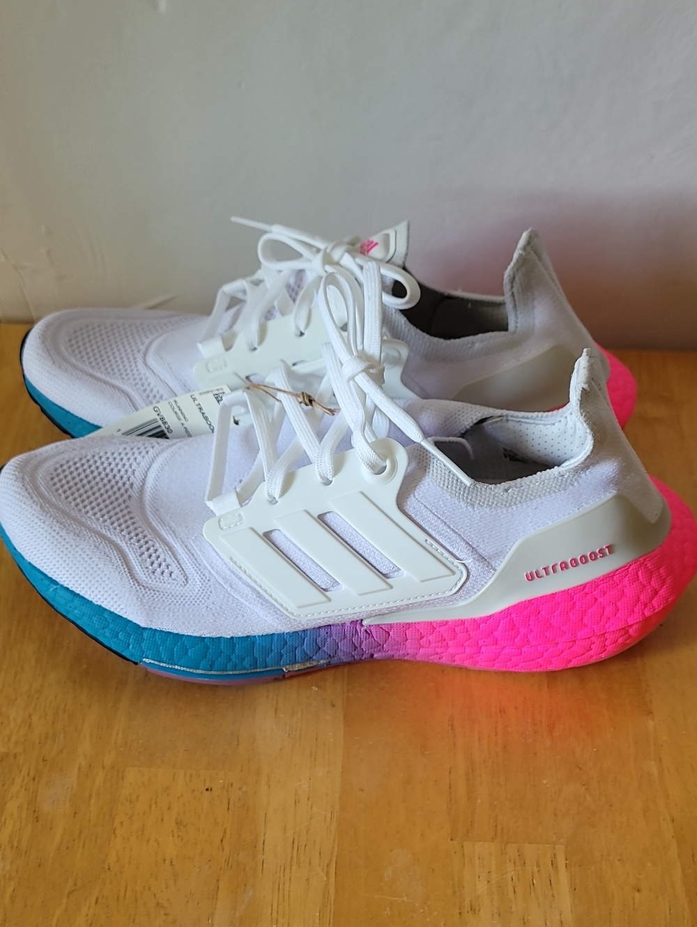 adidas Ultraboost Women's Running Shoes - White with Pink & Blue Gradient - Picture 4 of 9